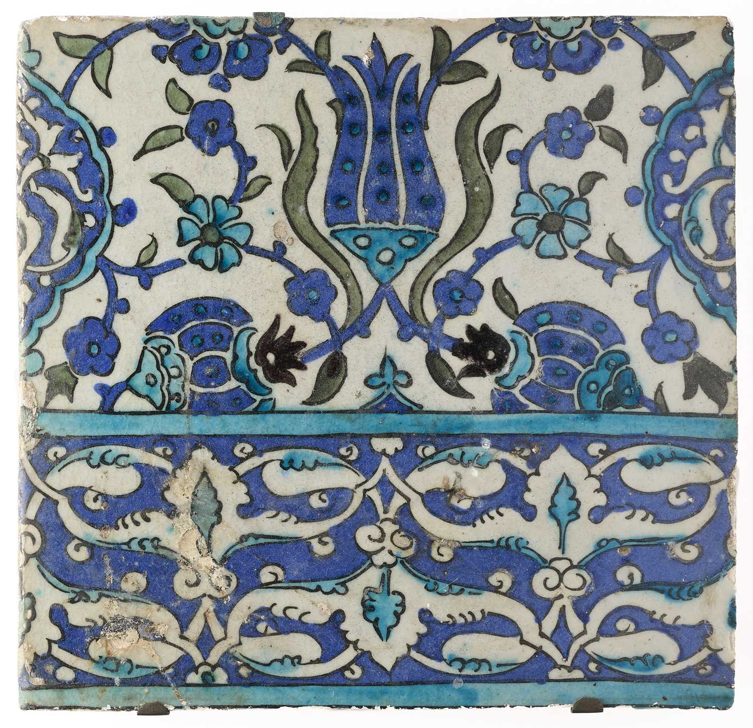 Lot 67 - A DAMASCUS BORDER TILE, OTTOMAN SYRIA, LATE 16TH CENTURY