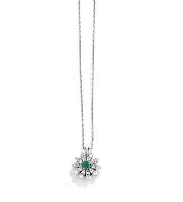 Lot 448 - EMERALD AND DIAMOND PENDANT