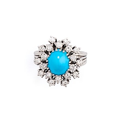 Lot 447 - TURQUOISE AND DIAMOND RING, 1960s