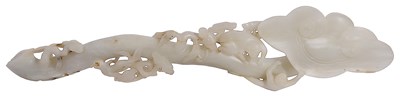 Lot 38 - A CHINESE WHITE JADE 'LINGZHI AND MONKEY' RUYI SCEPTRE