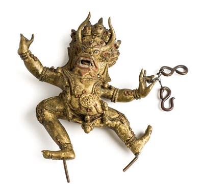 Lot 66 - A SINO-TIBETAN GILT BRONZE FIGURE OF YAMANTAKA, CIRCA 18TH CENTURY