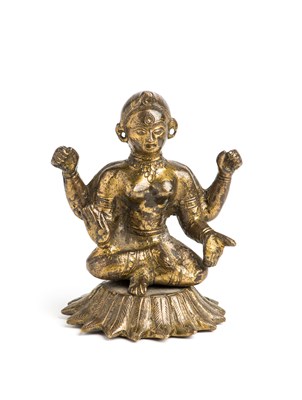 Lot 67 - A GILT-BRONZE FIGURE OF LAKSHMI, ORISSA, EASTERN INDIA, 19TH CENTURY