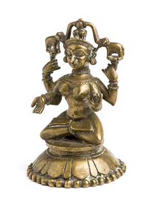 Lot 73 - A BRONZE FIGURE OF GAJALAKSHMI, ORISSA (ODISHA), EASTERN INDIA, 19TH CENTURY