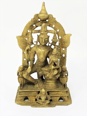 Lot 75 - A BRONZE SHRINE DEPICTING LAKSHMI-NARAYANA, WESTERN INDIA