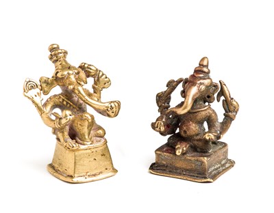 Lot 80 - TWO SMALL BRONZE FIGURES OF GANESHA, WESTERN DECCAN, INDIA, 18TH / 19TH CENTURY