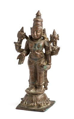 Lot 82 - A BRONZE FIGURE OF VISHNU, TAMIL NADU, SOUTH INDIA, 19TH CENTURY