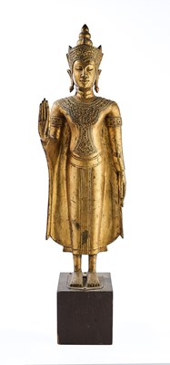 Lot 387 - A LACQUERED GILT BRONZE FIGURE OF BUDDHA, THAILAND, 18TH CENTURY