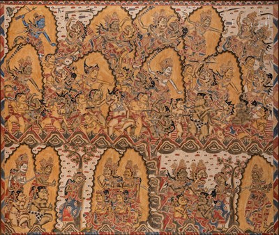 Lot 96 - A PAINTED CLOTH NARRATIVE HANGING, BALI, INDONESIA, 20TH CENTURY