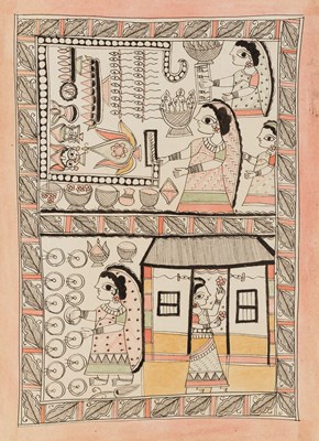 Lot 98 - TWO MADHUBANI PAINTINGS, BIHAR, NORTHERN INDIA, MID 20TH CENTURY