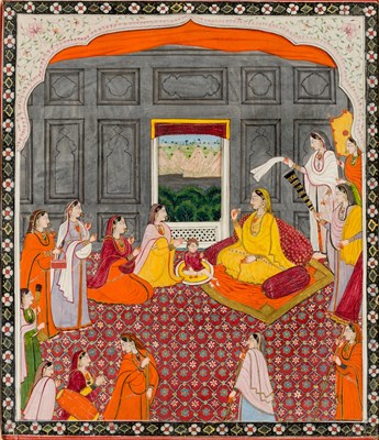 Lot 106 - A MOTHER AND CHILD IN A PALACE, PROBABLY KANGRA, EARLY 19TH CENTURY