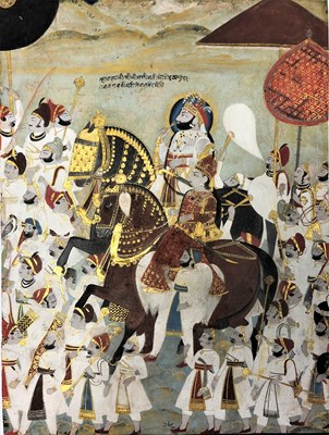 Lot 111 - BHIM SINGH IN PROCESSION, MEWAR, RAJASTHAN, INDIA, CIRCA 1800