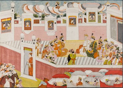 Lot 112 - A CORONATION SCENE, PAHARI, PROBABLY KANGRA, EARLY 19TH CENTURY