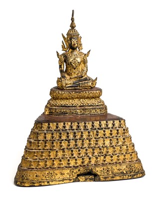 Lot 131 - A LACQUERED AND GILDED BRONZE FIGURE OF BUDDHA, BANGKOK, 19TH CENTURY