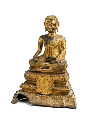 Lot 132 - A LACQUERED AND GILDED BRONZE FIGURE OF A BUDDHIST MONK, 19TH CENTURY