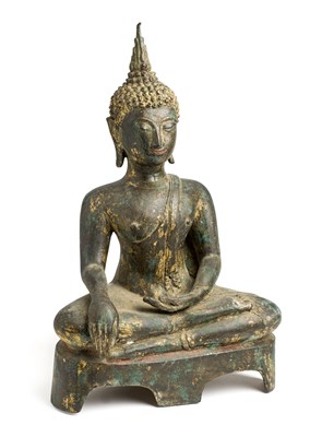 Lot 134 - AN AYUTHIA BRONZE FIGURE OF BUDDHA, THAILAND, 16TH / 17TH CENTURY