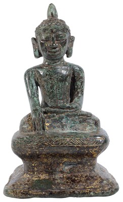 Lot 139 - A LACQUERED GILT-BRONZE FIGURE OF BUDDHA, BURMA, 14TH / 15TH CENTURY