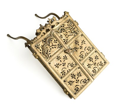 Lot 148 - A BRASS BOOK CONTAINER, NORTHERN INDIA, 18TH / 19TH CENTURY