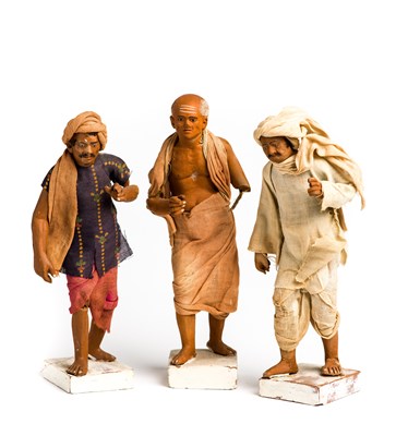 Lot 165 - THREE CLAY FIGURES OF TRADESMEN, PROBABLY KRISHNANAGAR, 19TH CENTURY