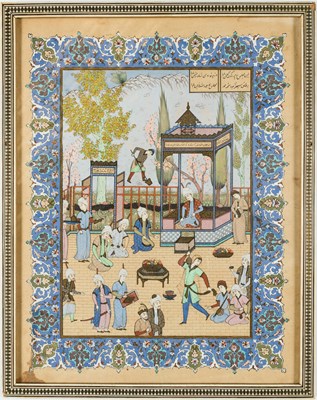 Lot 196 - SCENE IN A PERSIAN GARDEN, PERSIA, MID 20TH CENTURY