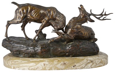 Lot 198 - THOMAS FRANCOIS CARTIER (1879-1943): COMBAT DE CERFS (RUTTING STAGS)