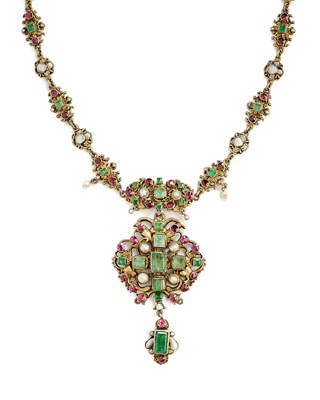 Lot 369 - □ AUSTRO-HUNGARIAN SILVER-GILT AND GEM-SET NECKLACE, 1890s