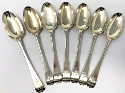 Lot 207 - A SET OF SIX IRISH GEORGE III SILVER TABLESPOONS, MICHAEL KEATING, DUBLIN, 1772