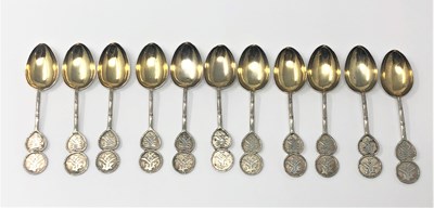 Lot 225 - A SET OF ELEVEN CHINESE SILVER TEASPOONS, HONG KONG, EARLY 20TH CENTURY