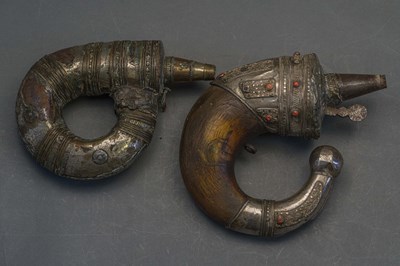 Lot 57 - FOUR ARAB POWDER-FLASKS, 20TH CENTURY