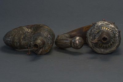 Lot 57 - FOUR ARAB POWDER-FLASKS, 20TH CENTURY