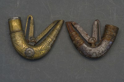 Lot 57 - FOUR ARAB POWDER-FLASKS, 20TH CENTURY