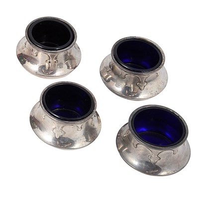 Lot 251 - A SET OF FOUR GEORGE V SILVER SALT CELLARS, LEVI & SALAMAN, BIRMINGHAM, 1925