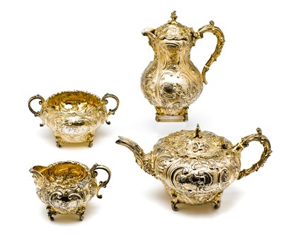 Lot 270 - ËœA SILVER-GILT FOUR-PIECE TEA SET, LONDON, 1892/1909