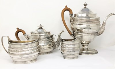 Lot 287 - A SILVER FOUR-PIECE TEA AND COFFEE SET, ROBERT & DAVID HENNELL, LONDON, 1801