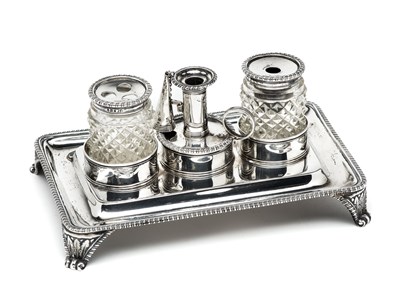 Lot 291 - A GEORGE III SILVER INKSTAND, JONATHAN EMES, LONDON, 1801