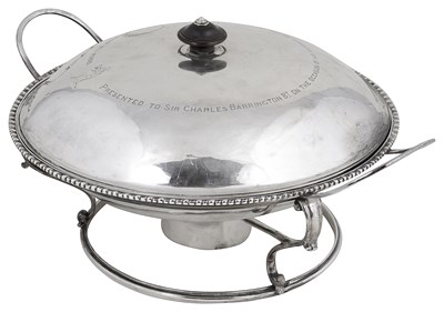 Lot 293 - A GEORGE III SILVER DISH STAND WITH BURNER, ANDREW FOGELBERG, LONDON, 1770