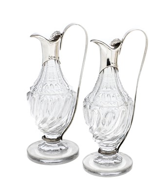 Lot 298 - A PAIR OF IRISH SILVER-MOUNTED CRUET JUGS, CHRISTOPHER HAINES, DUBLIN, 1789