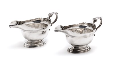 Lot 311 - A PAIR OF GEORGE II SILVER SAUCEBOATS, JOHN CHARTIER, LONDON, 1734