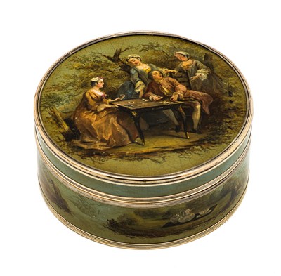 Lot 331 - ËœA FRENCH 'VERNIS MARTIN' SNUFF BOX AND COVER, PARIS, 19TH CENTURY