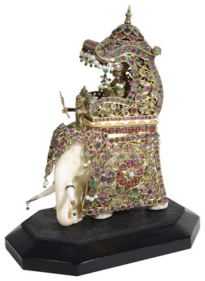 Lot 340 - A GEM-SET SILVER-GILT DURBAR ELEPHANT HOWDAH AND CAPARISON