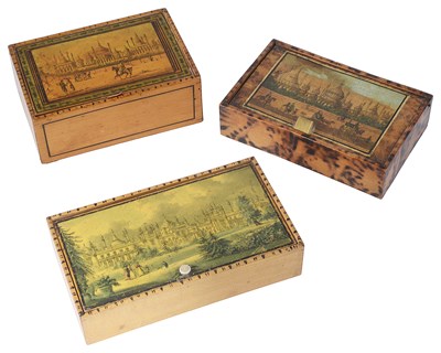 Lot 348 - THREE TUNBRIDGE OR BRIGHTON WARE SOUVENIR BOXES