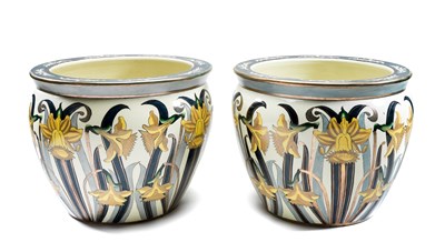 Lot 11 - A PAIR OF EARTHENWARE JARDINIERES