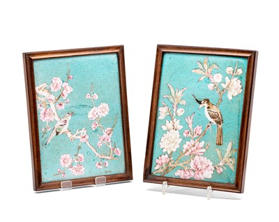 Lot 24 - A PAIR OF CHINESE CANTON ENAMEL PANELS