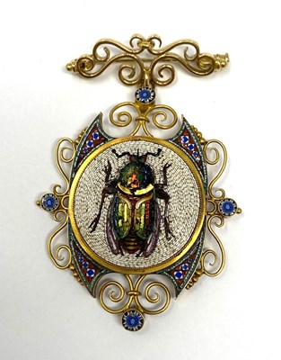 Lot 372 - MICRO-MOSAIC AND GOLD PENDANT/BROOCH, 1870s