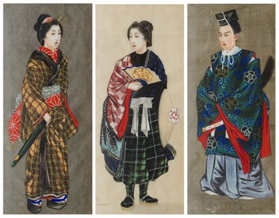 Lot 47 - A SET OF TWELVE JAPANESE PORTRAIT PAINTINGS