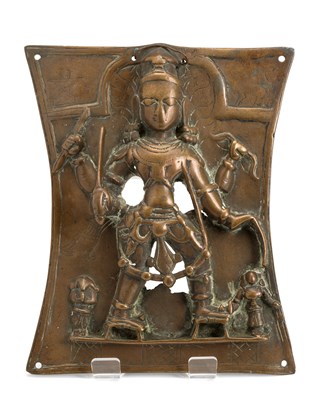 Lot 76 - A BRONZE VIRABHADRA PLAQUE