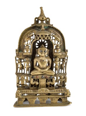 Lot 109 - A JAIN BRONZE SHRINE DEPICTING NEMINATHA