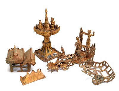 Lot 130 - A GROUP OF LACQUERED GILT BRONZE ELEMENTS FROM A SHRINE