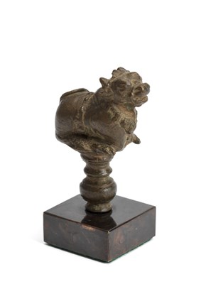 Lot 135 - A BRONZE FINIAL IN THE FORM OF NANDI BULL