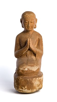 Lot 146 - A SANDSTONE FIGURE OF A BUDDHIST DEVOTEE