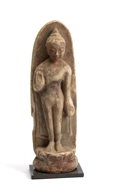 Lot 150 - A SMALL STUCCO FIGURE OF BUDDHA